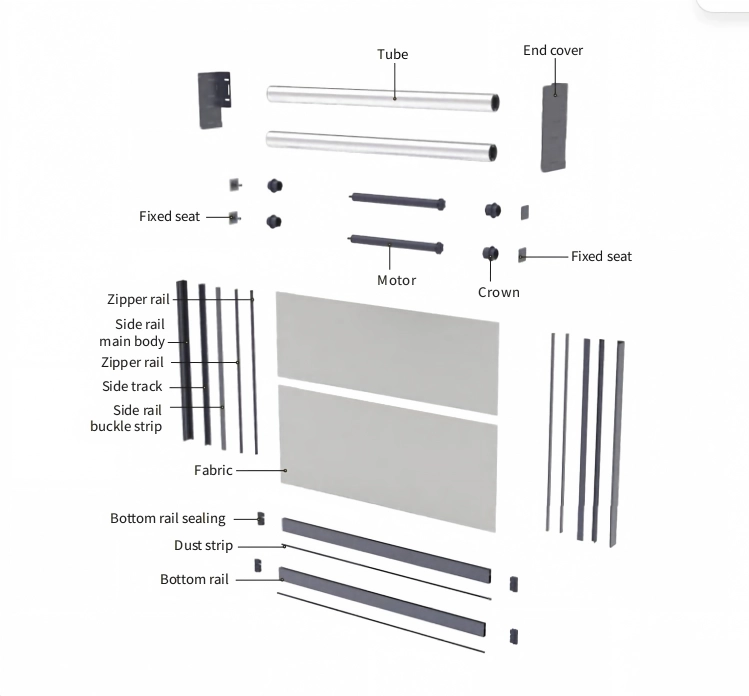 P001 Windproof Roller Blinds Exploded View